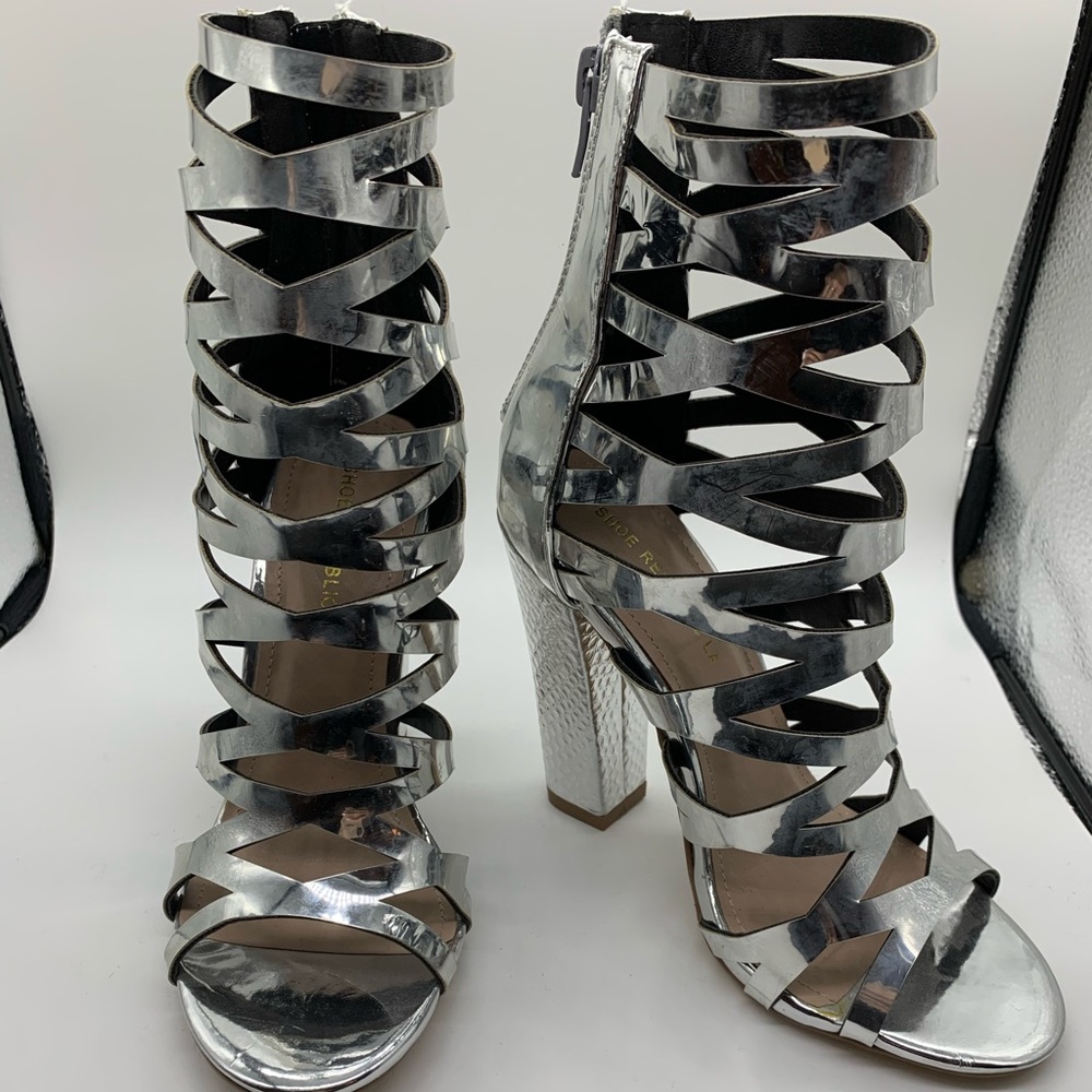Silver metallic gladiator high heel sandals